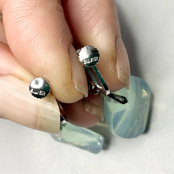 Art Deco Sterling Opaline Glass Earrings Japan Carved Scene - Picture 8 of 10